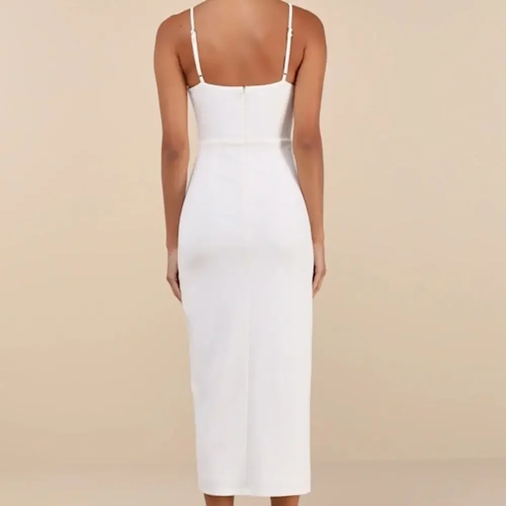Lulus NWOT White Always Turning Heads Bustier Tulip Sweetheart Midi Dress Large - Picture 4 of 10